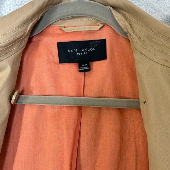 Ann Taylor Tan Twill Double Breasted Belted Trench Coat | MP - Picture 10 of 11
